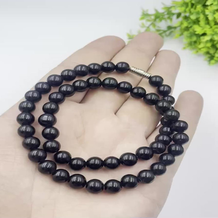Rare Black Nephrite Jade Bead Necklace (8mm) - Mens and Womens Jewelry