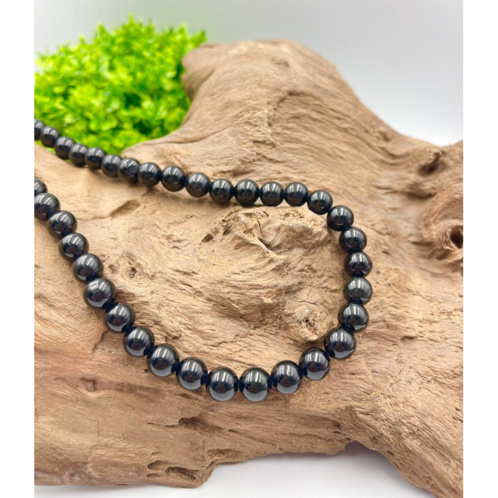 Rare Black Nephrite Jade Bead Necklace (8mm) - Mens and Womens Jewelry