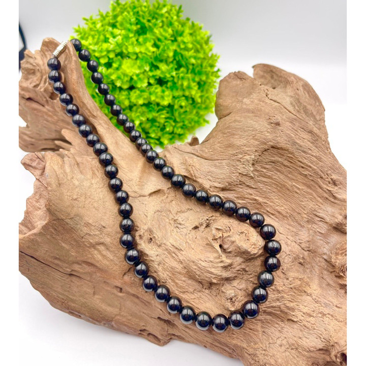 Rare Black Nephrite Jade Bead Necklace (8mm) - Mens and Womens Jewelry