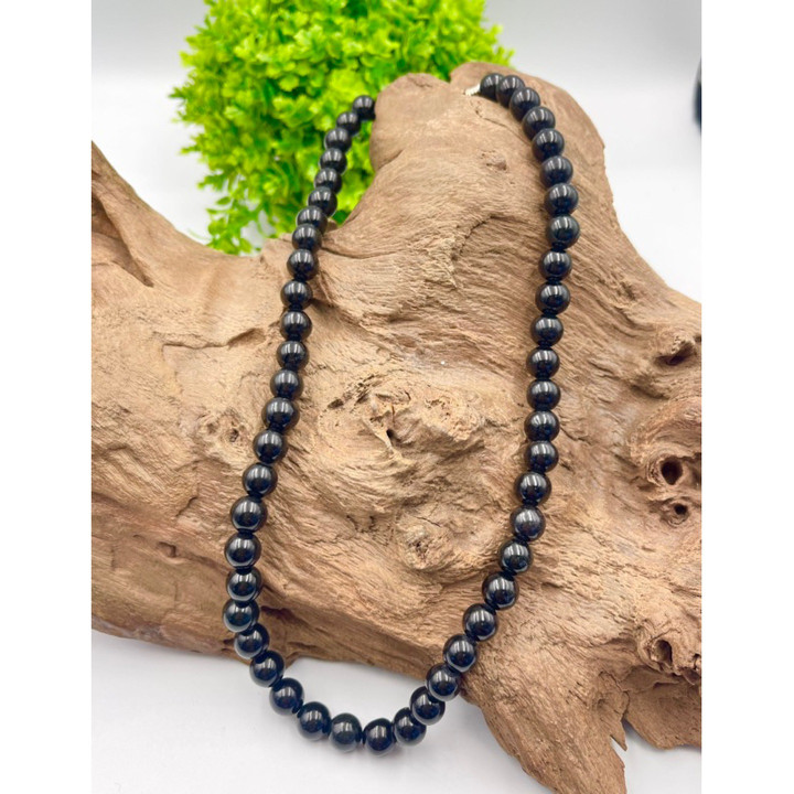 Rare Black Nephrite Jade Bead Necklace (8mm) - Mens and Womens Jewelry