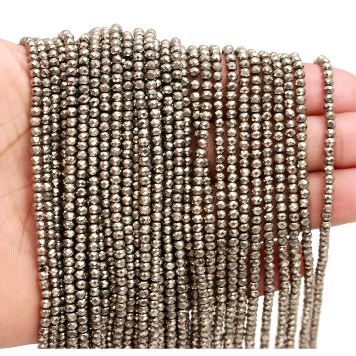 Natural Pyrite Beads - 15.5cm, 2-3mm Facets for Jewelry Making