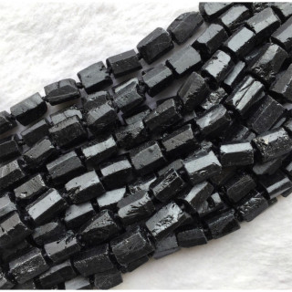 Black Tourmaline Necklace - Raw Stone, 16" String