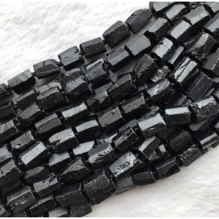 Black Tourmaline Necklace - Raw Stone, 16" String