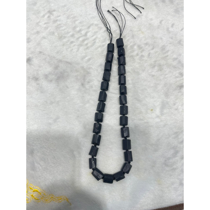 Black Tourmaline Necklace - Raw Stone, 16" String