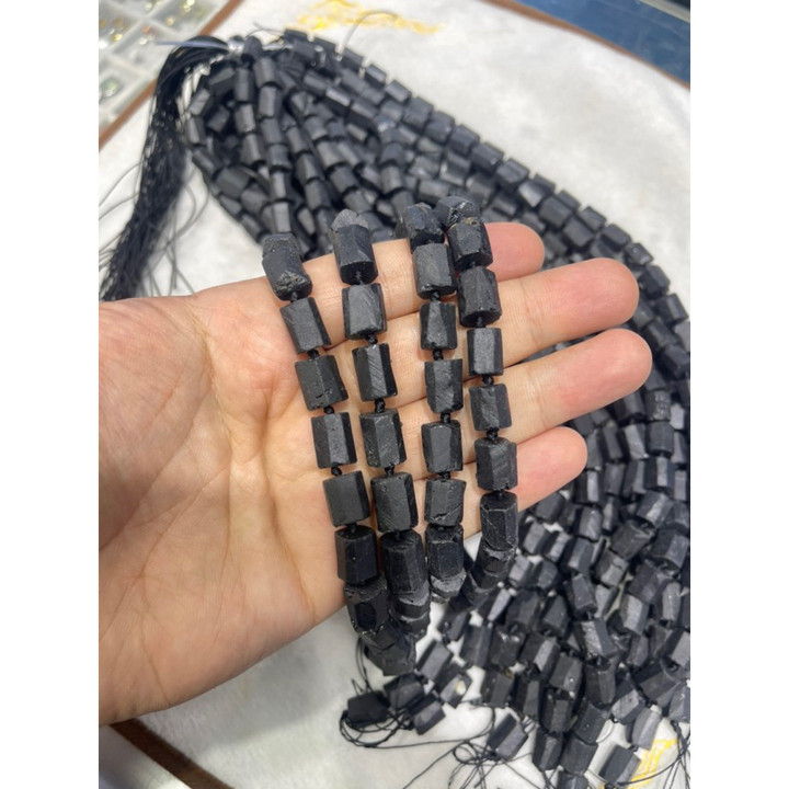 Black Tourmaline Necklace - Raw Stone, 16" String