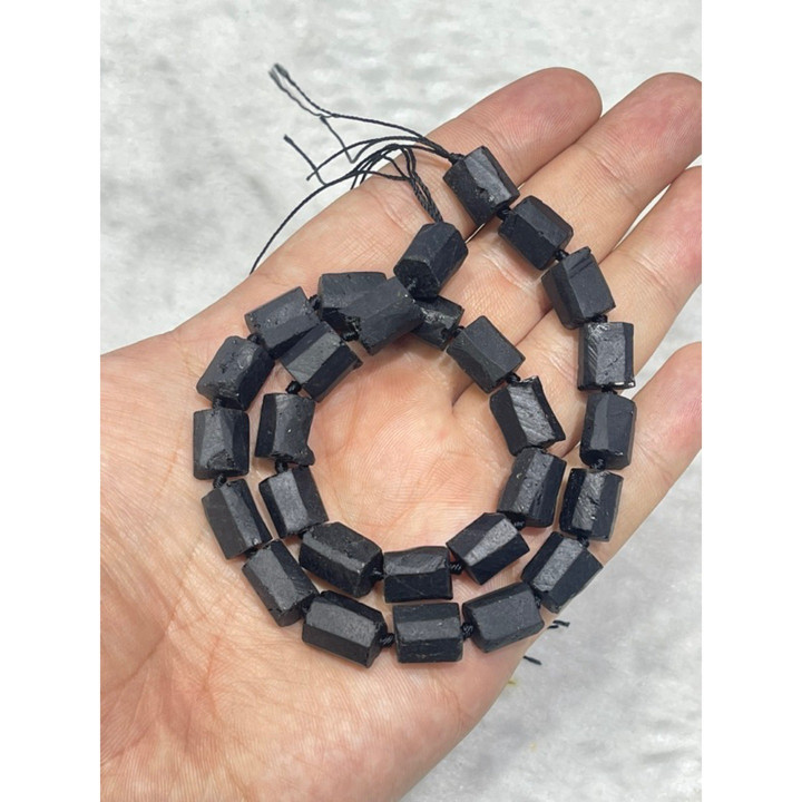 Black Tourmaline Necklace - Raw Stone, 16" String