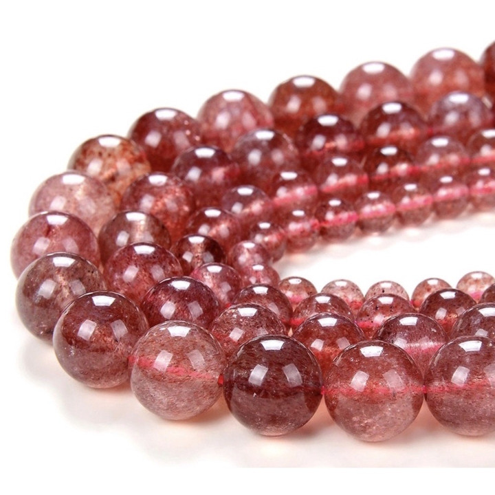 Genuine Strawberry Quartz Beads - 1 Strand, Mixed Sizes