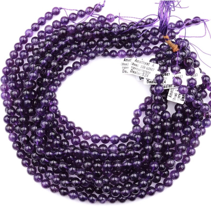 Amethyst Beads: Natural Stone, Round Shape, Various Sizes