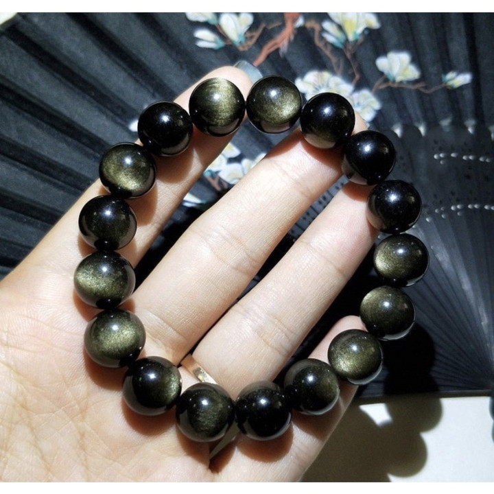 Golden Obsidian Bead Bracelet | Natural Healing Crystal Jewelry