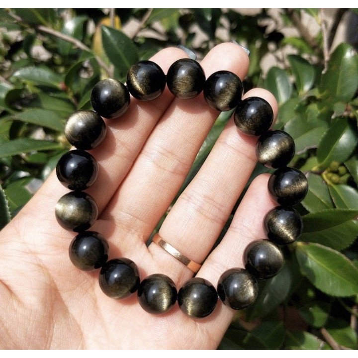 Golden Obsidian Bead Bracelet | Natural Healing Crystal Jewelry