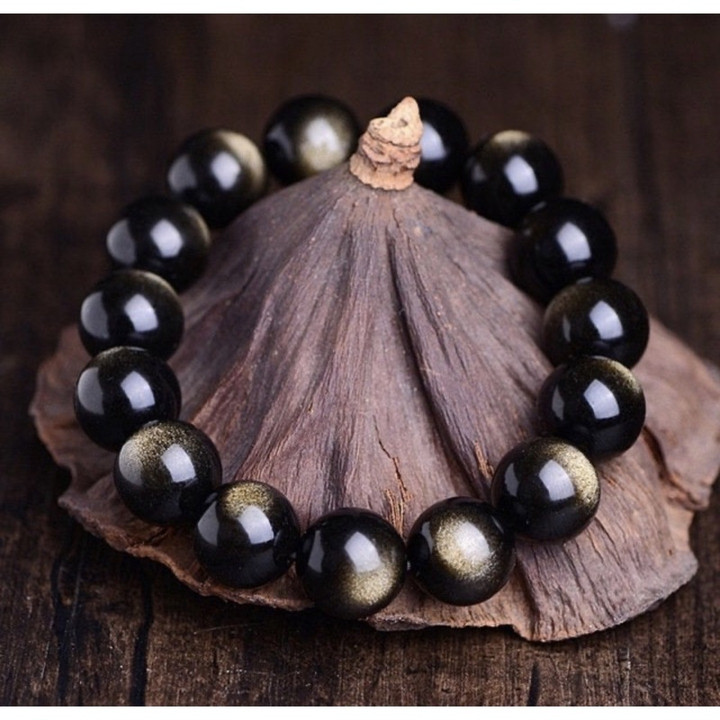 Golden Obsidian Bead Bracelet | Natural Healing Crystal Jewelry