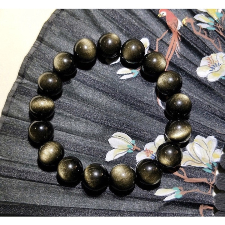 Golden Obsidian Bead Bracelet | Natural Healing Crystal Jewelry