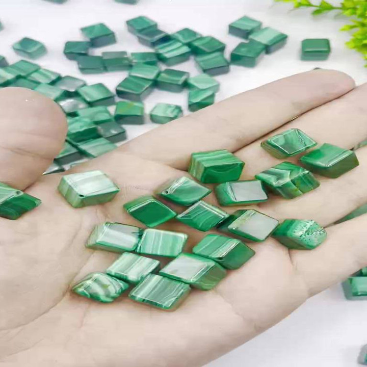 AAA Malachite Cube, 10mm, Jewelry Making, Half-Drilled