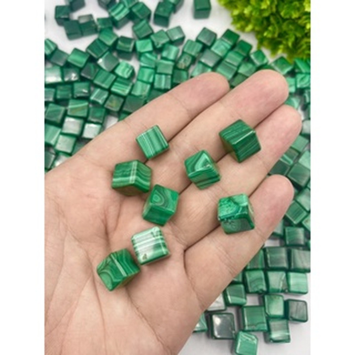 AAA Malachite Cube, 10mm, Jewelry Making, Half-Drilled