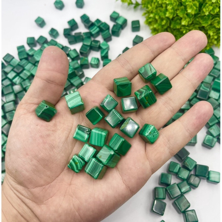 AAA Malachite Cube, 10mm, Jewelry Making, Half-Drilled