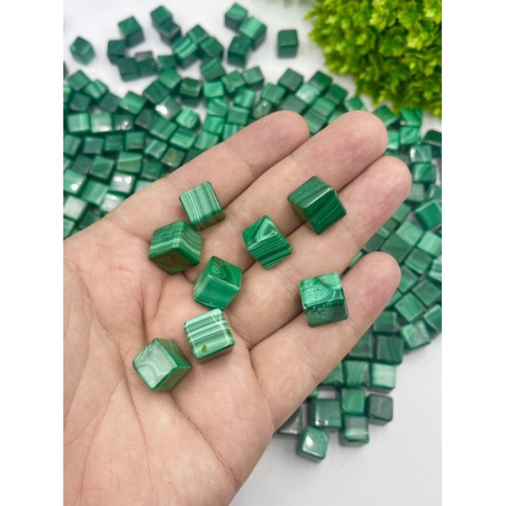 AAA Malachite Cube, 10mm, Jewelry Making, Half-Drilled