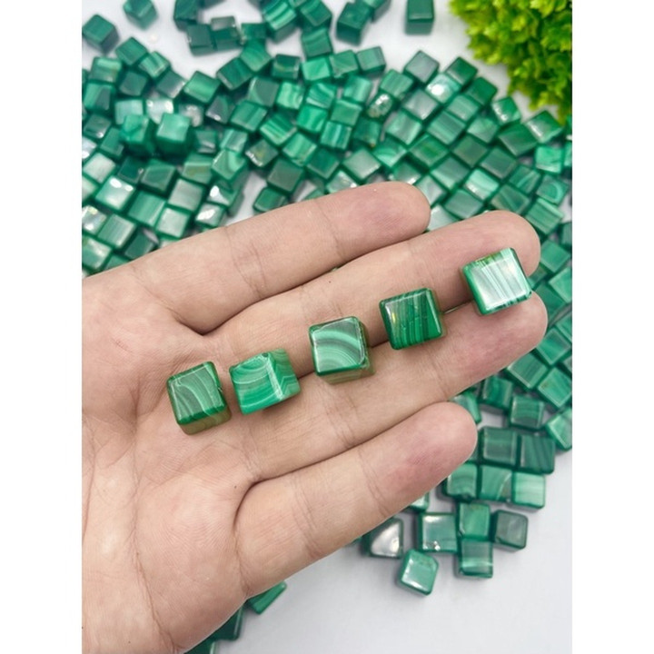 AAA Malachite Cube, 10mm, Jewelry Making, Half-Drilled