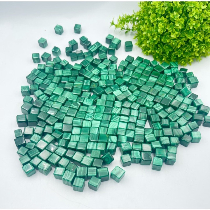 AAA Malachite Cube, 10mm, Jewelry Making, Half-Drilled