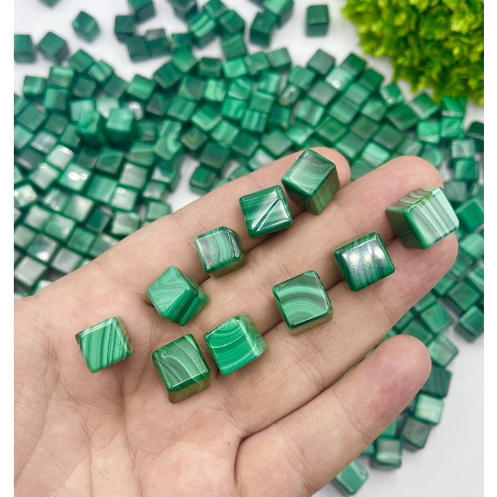 AAA Malachite Cube, 10mm, Jewelry Making, Half-Drilled