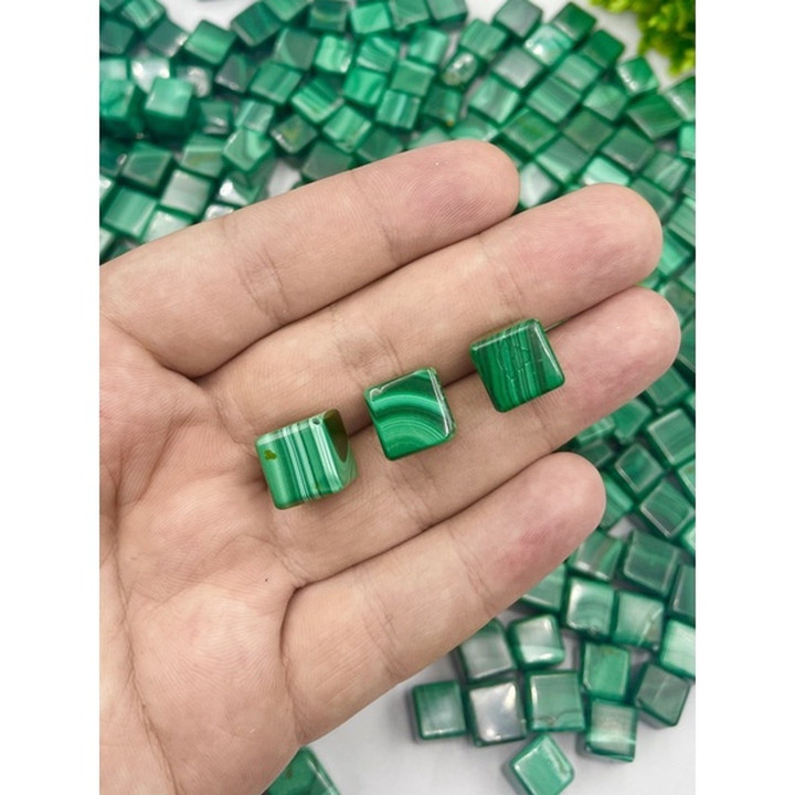 AAA Malachite Cube, 10mm, Jewelry Making, Half-Drilled