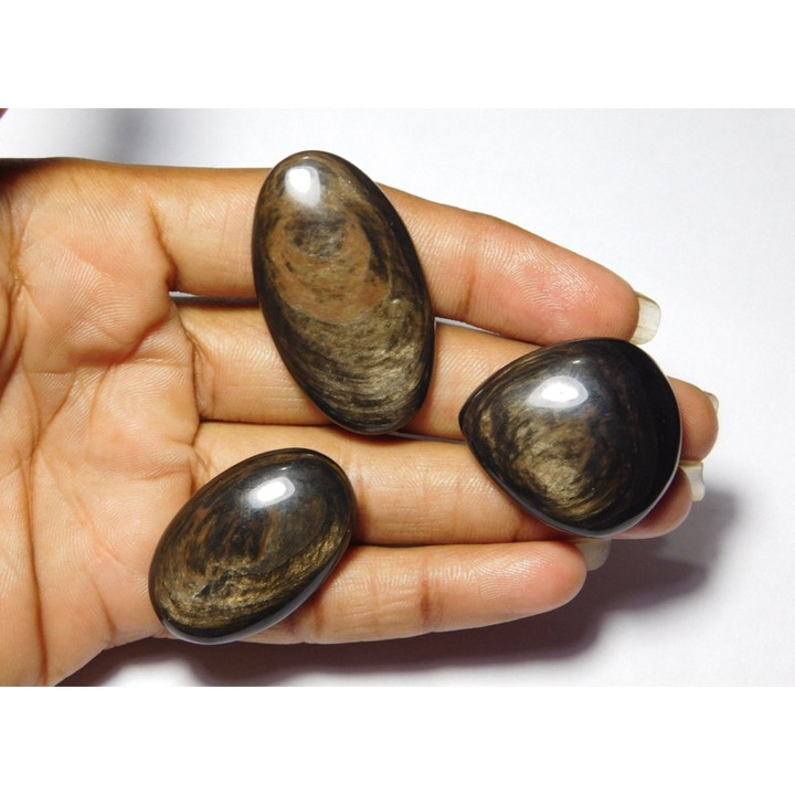 Natural Copper Sheen Obsidian Cabochon Stone (2-3cm) - Chakra Healing