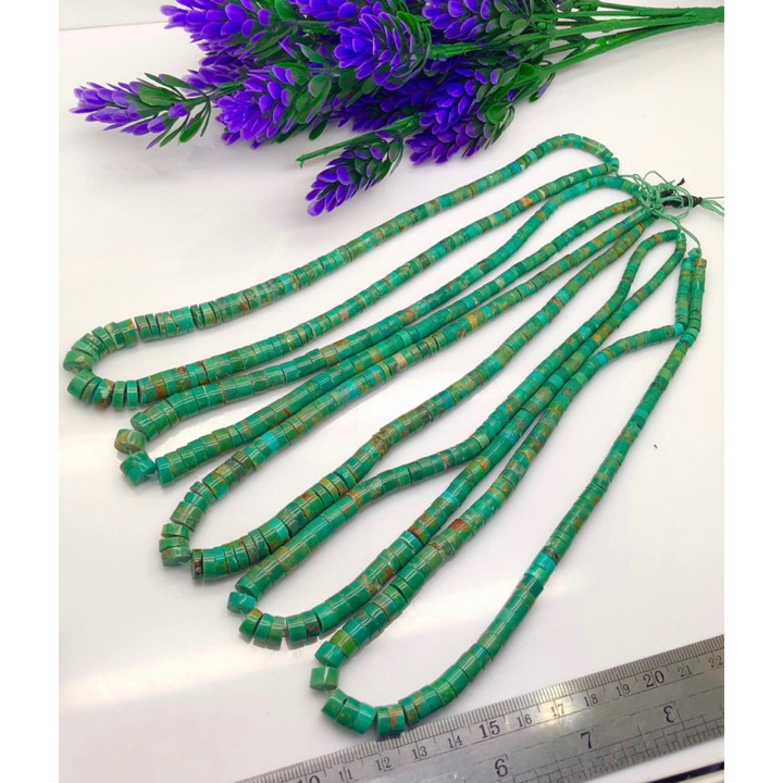 Genuine Kingman Turquoise Heishi Necklace - Dark Green Beauty