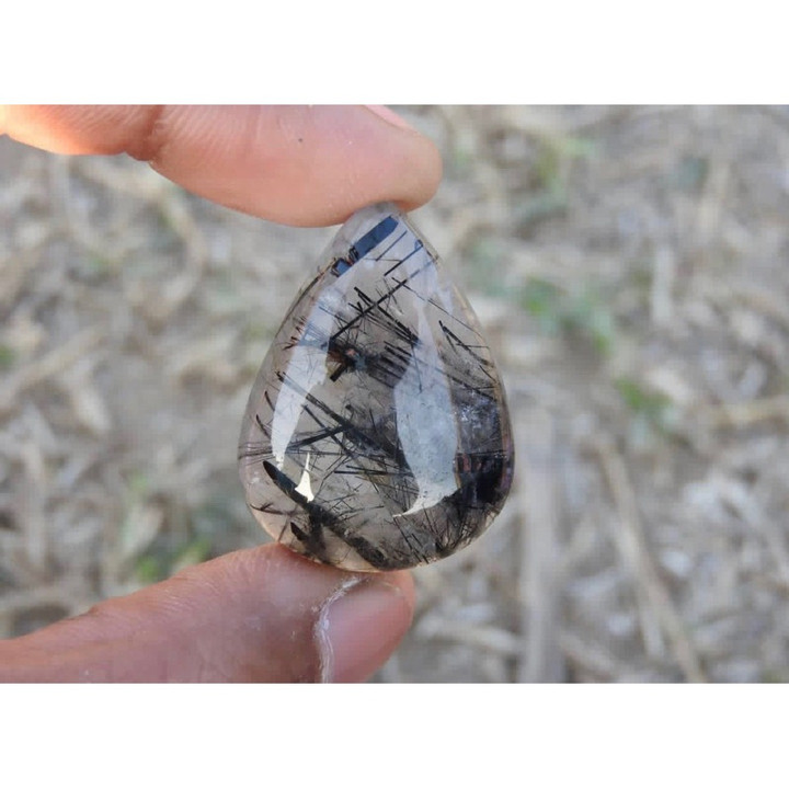Natural Black Rutilated Quartz Cabochon - Healing Chakra Stone