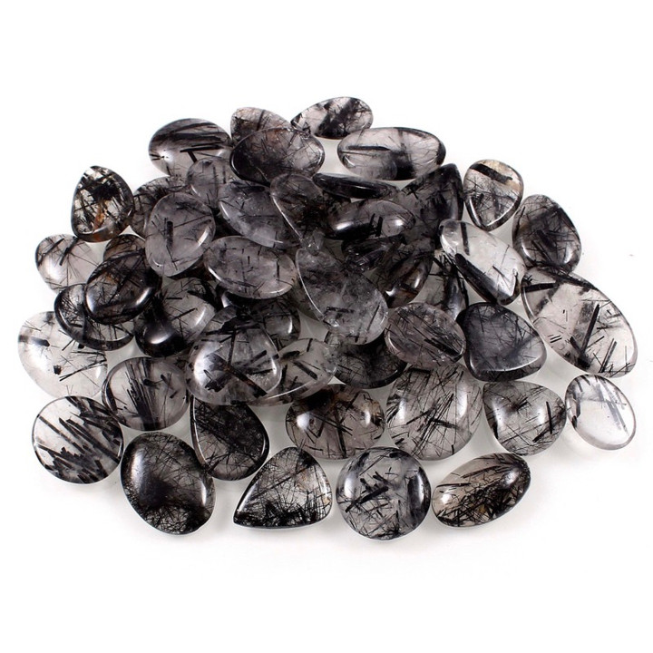 Natural Black Rutilated Quartz Cabochon - Healing Chakra Stone