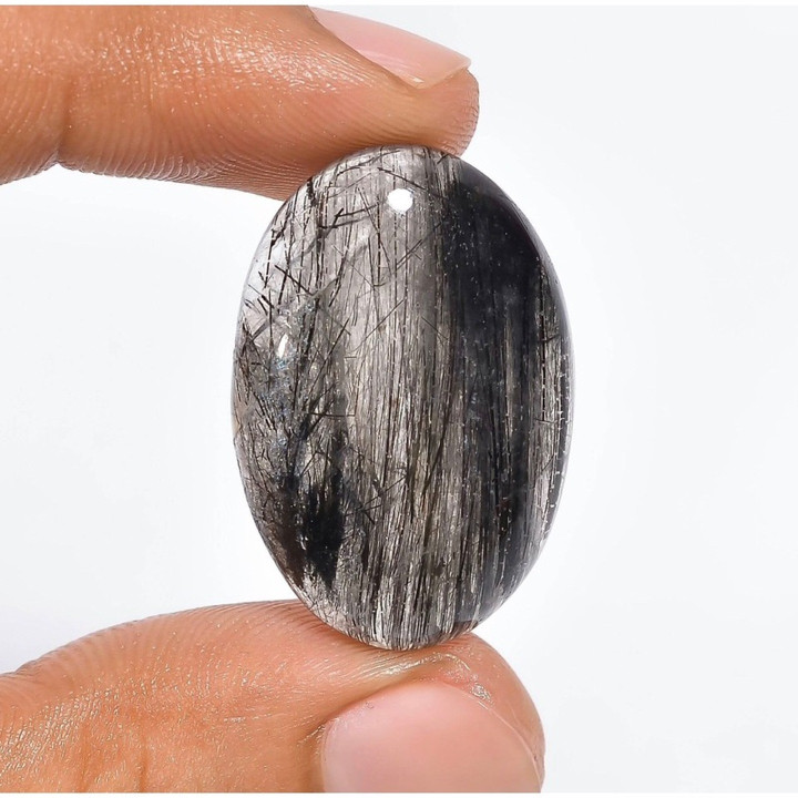 Natural Black Rutilated Quartz Cabochon - Healing Chakra Stone