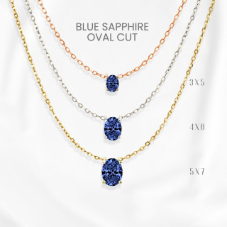 Blue Sapphire Necklace | 925 Sterling Silver, Egg Shape Pendants