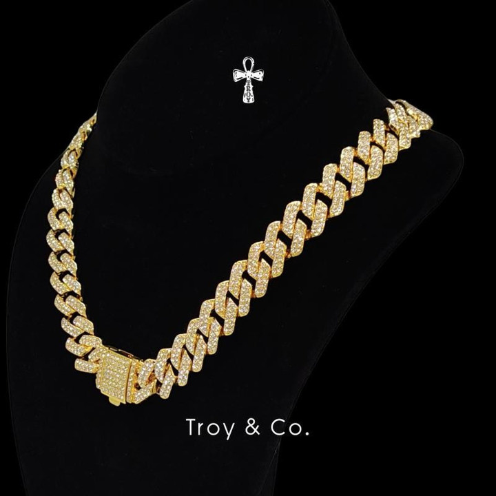 TDN014 Troy and Co. Iced Out Cuban Chain Necklace