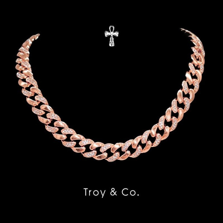 TDN005 Iced Cuban Chain Necklace - Diamond Accents, Minimalist Hip Hop