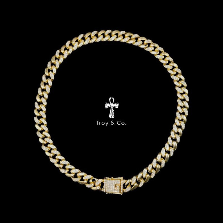 TDN005 Iced Cuban Chain Necklace - Diamond Accents, Minimalist Hip Hop