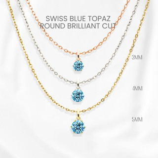 Swiss Blue Topaz Necklace | Minimalist Sterling Silver Pendant