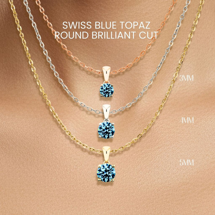 Swiss Blue Topaz Necklace | 925 Sterling Silver, Four-Prong Setting