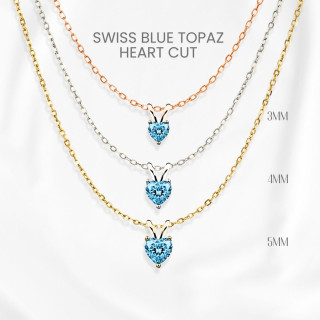 Swiss Blue Topaz Heart Necklace | 925 Sterling Silver Plated