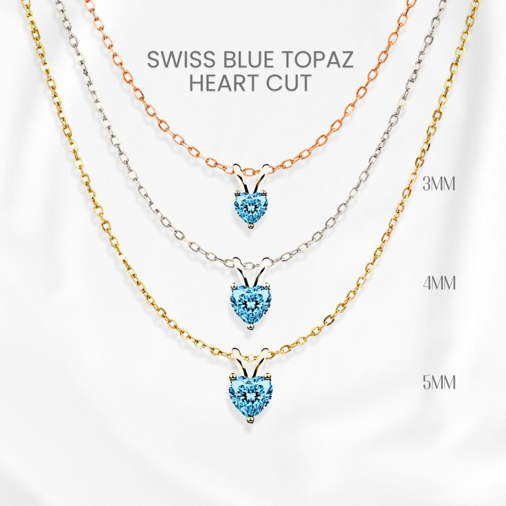 Swiss Blue Topaz Heart Necklace | 925 Sterling Silver Plated