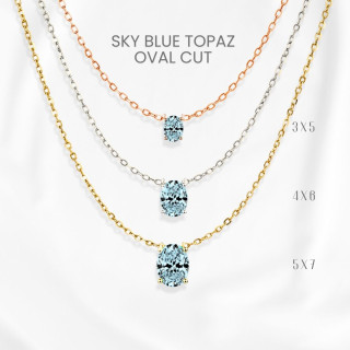 Sky Blue Topaz Egg Pendant Necklace | Sterling Silver and Gold