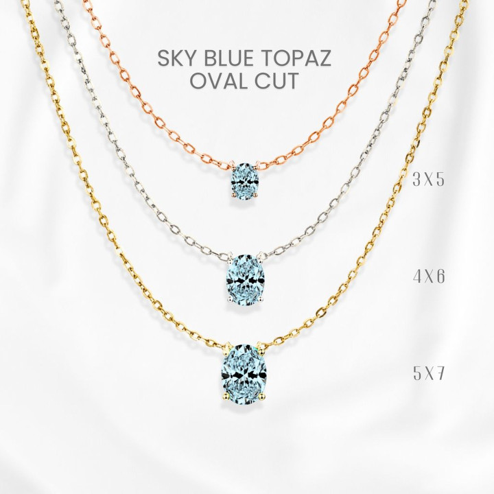 Sky Blue Topaz Egg Pendant Necklace | Sterling Silver and Gold