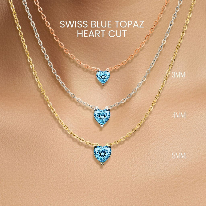 Swiss Blue Topaz Heart Pendant Necklace in Sterling Silver
