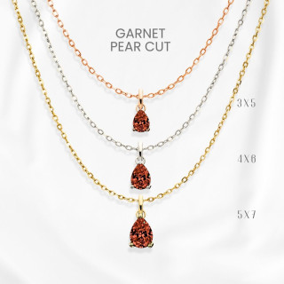 Gemstone Teardrop Necklace | Genuine Garnet, Sterling Silver and Gold