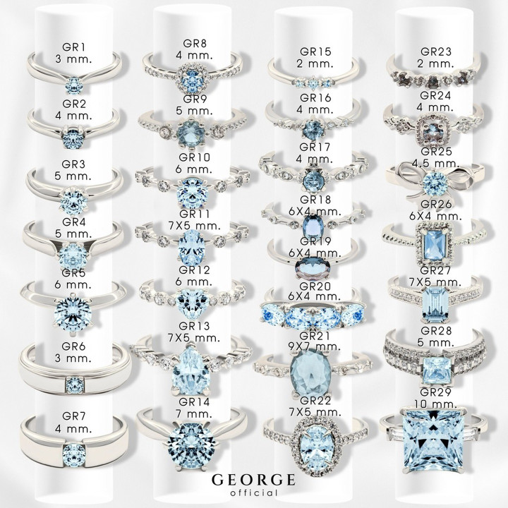 Aquamarine Ring in Sterling Silver | Custom Size and Gift Set | GEORGE Jewelry