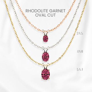 Rhodolite Garnet Egg Pendant Necklace | Sterling Silver and Gold