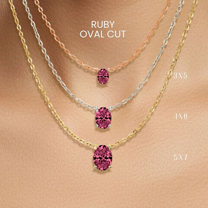 Genuine Ruby Egg Necklace | 925 Sterling Silver, Gold Plating