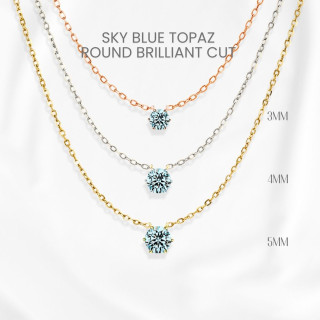 Sky Blue Topaz Necklace | Sterling Silver and Gold Prong Setting