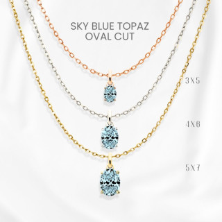 Sky Blue Topaz Necklace: Minimalist Egg Pendant in Sterling Silver
