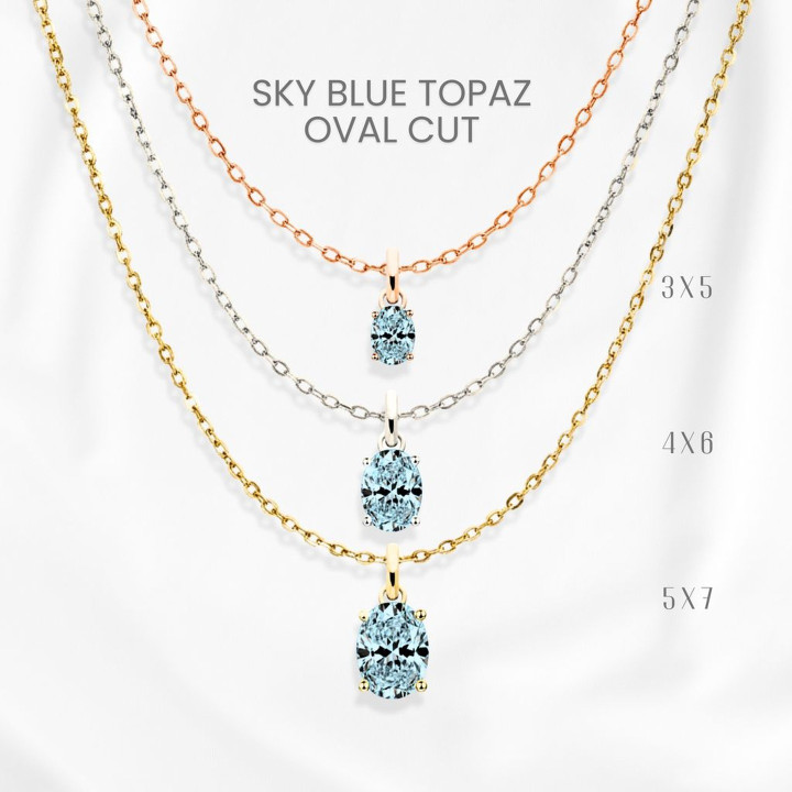 Sky Blue Topaz Necklace: Minimalist Egg Pendant in Sterling Silver