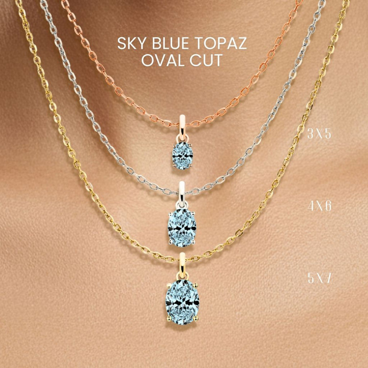 Sky Blue Topaz Necklace: Minimalist Egg Pendant in Sterling Silver