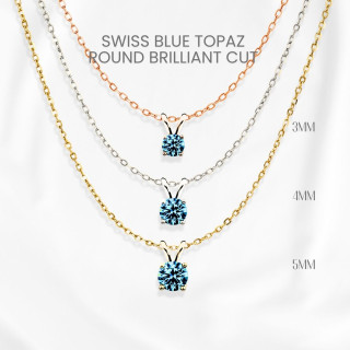 Swiss Blue Topaz Necklace - GEORGE Pendant in Sterling Silver