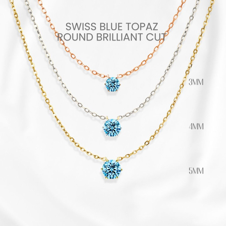 Swiss Blue Topaz Necklace - Sterling Silver, Classic Setting by GEORGE